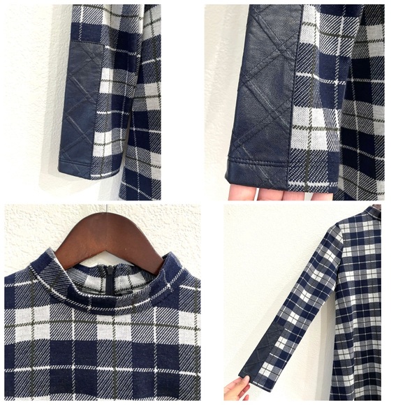 NWT Tyler Boe Plaid Full Sleeve Faux Leather Trim Tunic XS - Picture 9 of 12